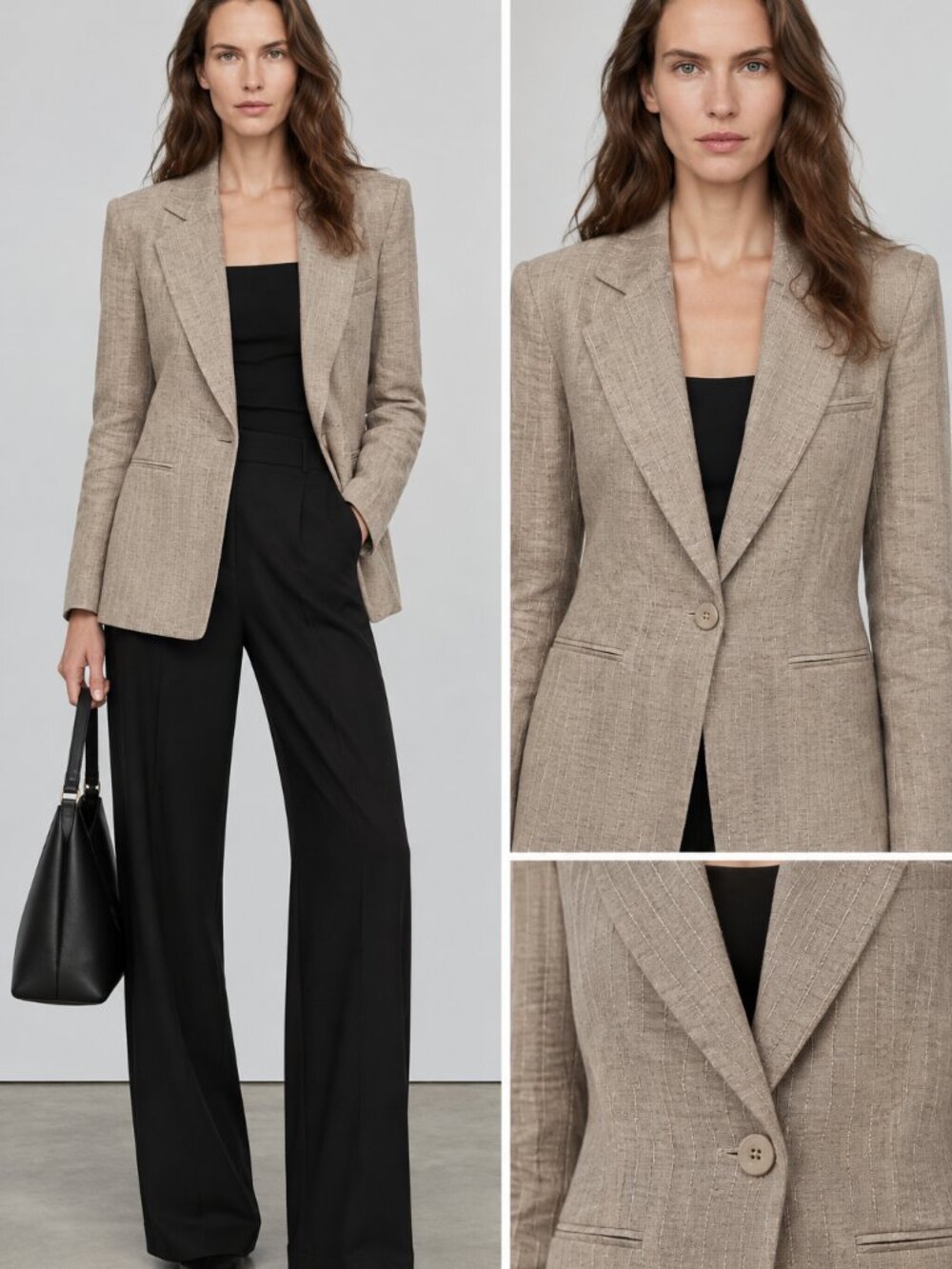 Armani Collezioni Italy Beige Linen Viscose Textured Ribbed Blazer Size 46 US 10